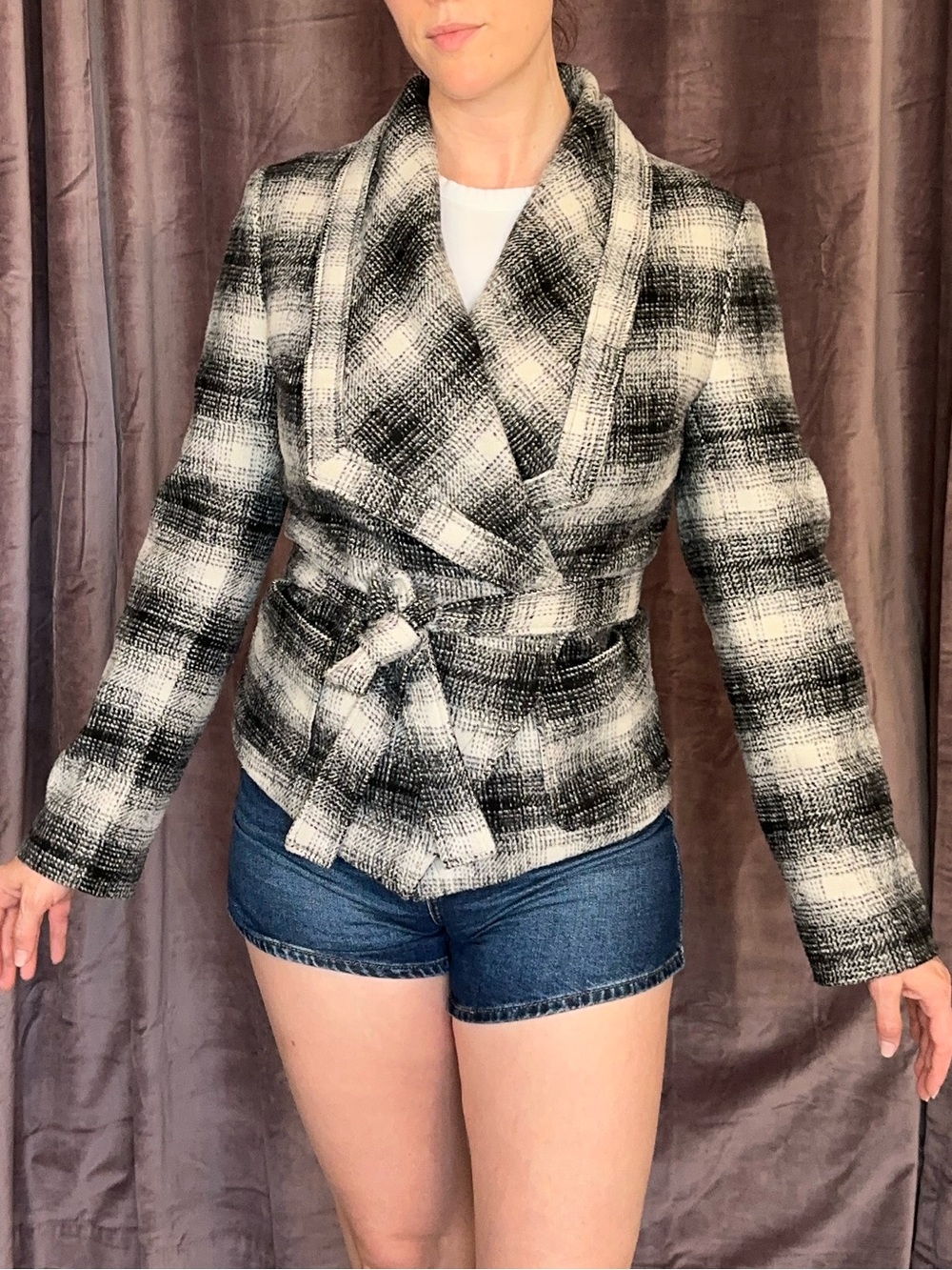 Vintage Black and White Tied Asymmetrical Coat